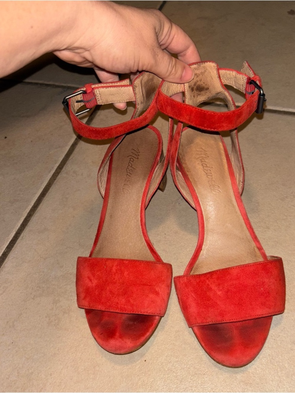 Madewell The Claudia Sandal in Siberian Red Suede Ankle Strap Heels